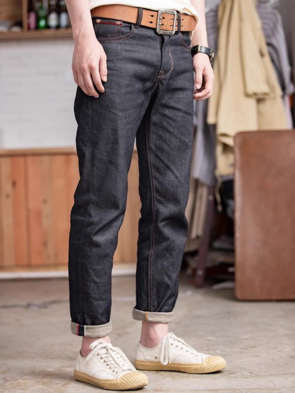 American retro puree selvedge raw cow jeans Ami khaki heavy denim straight pants - Image 5