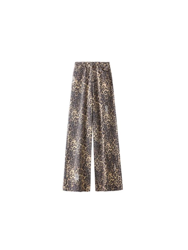 Retro street style distressed long leopard print straight wide leg versatile canvas floor mopping pants - Image 6