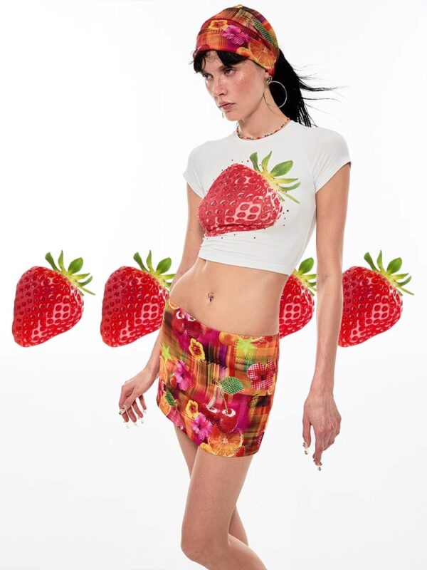 Summer Fruit丨Original Printed One Piece Skirt Retro Hot Girl Hip Covering Skirt - Image 4